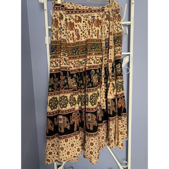 Boho Hippie Print Camel Elephant Floral Boho Long Skirt Adjustable Size To M/L - Picture 3 of 7